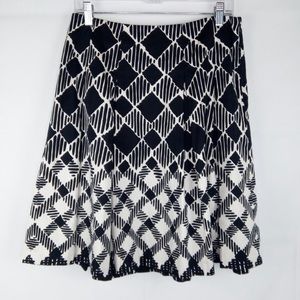 Talbots Black & White Pattern Pleated Cotton A-Line Skirt Size 16W Side Zip
